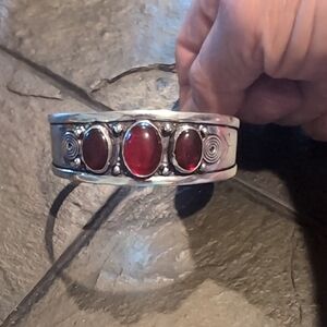Elegant Silver and Red Stone Bracelet